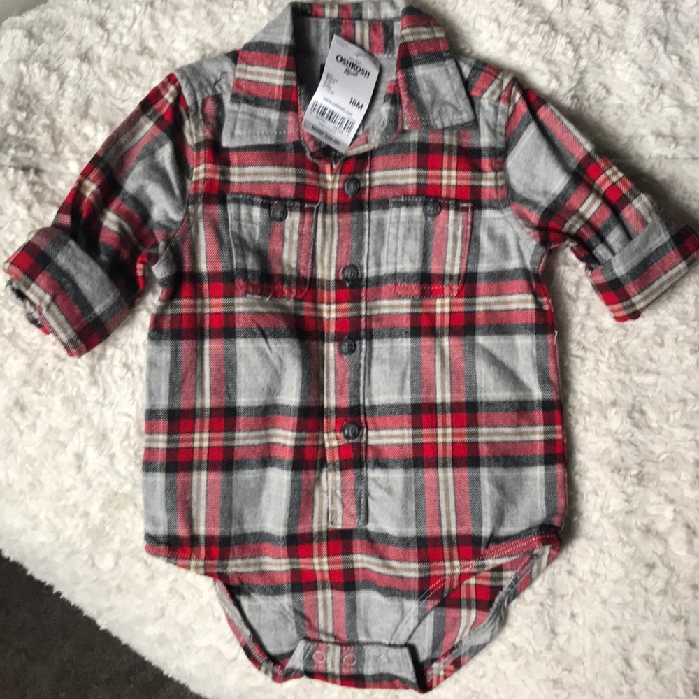 Boys plaid flannel button down onsie